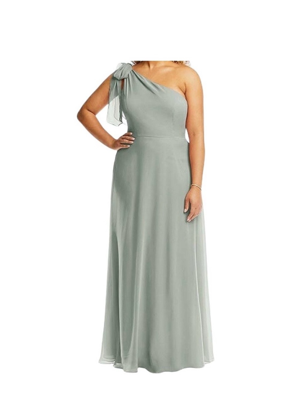 After Six Willow Green Chiffon Maxi Dress NWT 14 One Shoulder Garden Event Gown